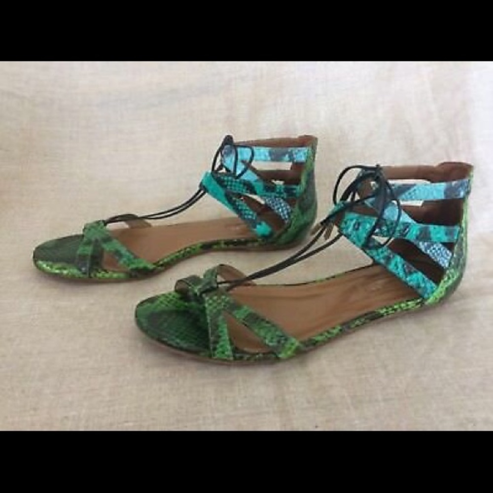 Aquazzura Sandals Caged Snakeskin Caged Green Blue View 2